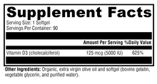 Load image into Gallery viewer, D3 5000 90 Softgels Supplement Facts