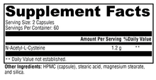 Load image into Gallery viewer, NAC 120 Capsules Supplement Facts
