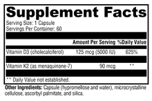 Load image into Gallery viewer, K2-D3 5000 60 Capsules Supplement Facts
